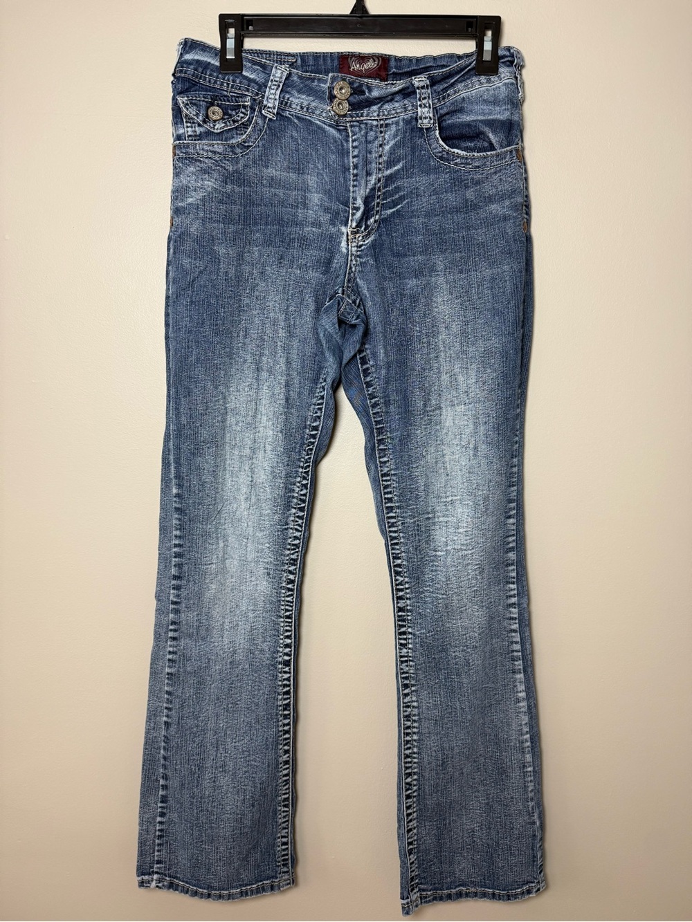 Vintage Y2K Angels Bootcut Jeans Size 8 Low Rise Embroidered Flap Pocket Grunge